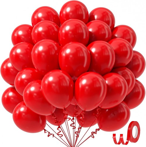 Awenztech Red Balloons - 12 Inch Latex Balloons | 50 Pack for Baby Showers, Weddings & Parties