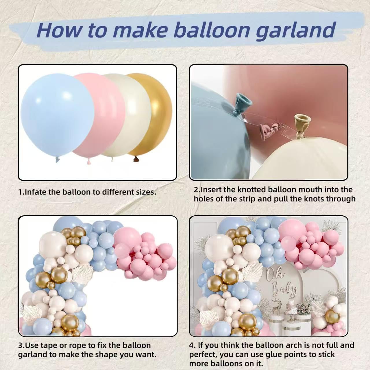 Gender Reveal Balloon Arch Kit, Blush Pink and Blue Balloons Metallic Gold Sand White Balloons for Boy and Girl Gender Reveal Boho Bachelorette Birthday Baby Shower Neutral Bear Theme Decorations