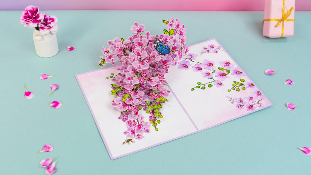 PQ Bees Orchid Happy 90th Birthday Card, 3D Birthday Cards for Women, 6x8in Pop Up Gifts for Mom, Wife, Him, Her, Daughter, Sister, Grandma (Size 6x8 - Happy 90th BD)