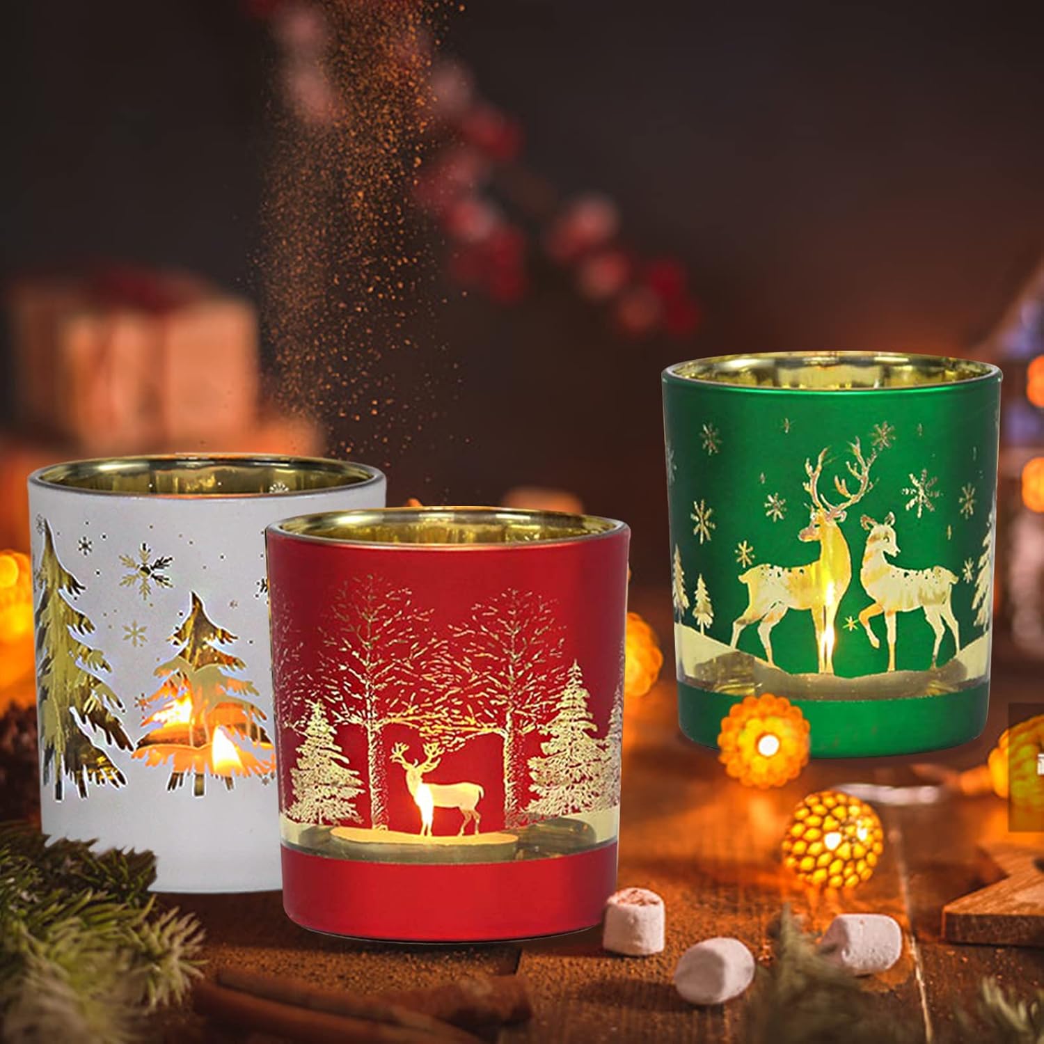 Regine Switzerland Christmas Glass Votive Candle Holders - 6 Pcs Tea Light Holders for Festive Table Décor | 3.15” x 2.75”, Matte Finish