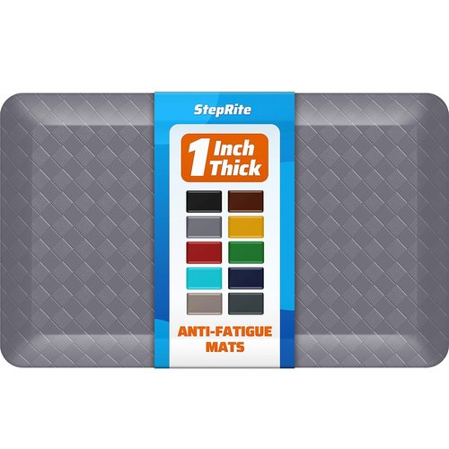StepRite 1” Thick Kitchen Mats for Floor, Anti Fatigue Kitchen Rugs, Non-Slip,Heavy Duty Water Resistant Kitchen Rug, Standing Desk Mat for Friends, Family, Home, Kitchen, Office (32" x 20", Grey)