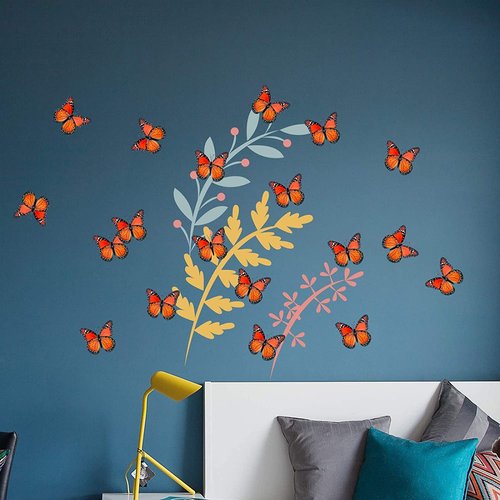3D Monarch Butterfly Stickers Home Decor Fake Orange Butterflies Wall Decor for Flower Arrangement Removable Mural Wall Stickers Art Decal for Home Decorations Kids Room Bedroom Nursery Decor