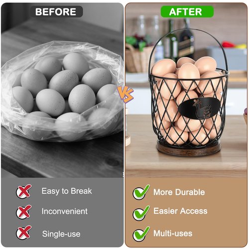 AOOHOOA Egg Basket for Gathering Fresh Eggs, Round Egg Collecting Basket with Handle, Egg Holder Countertop Decor & K-Cup Organizer (Metal)