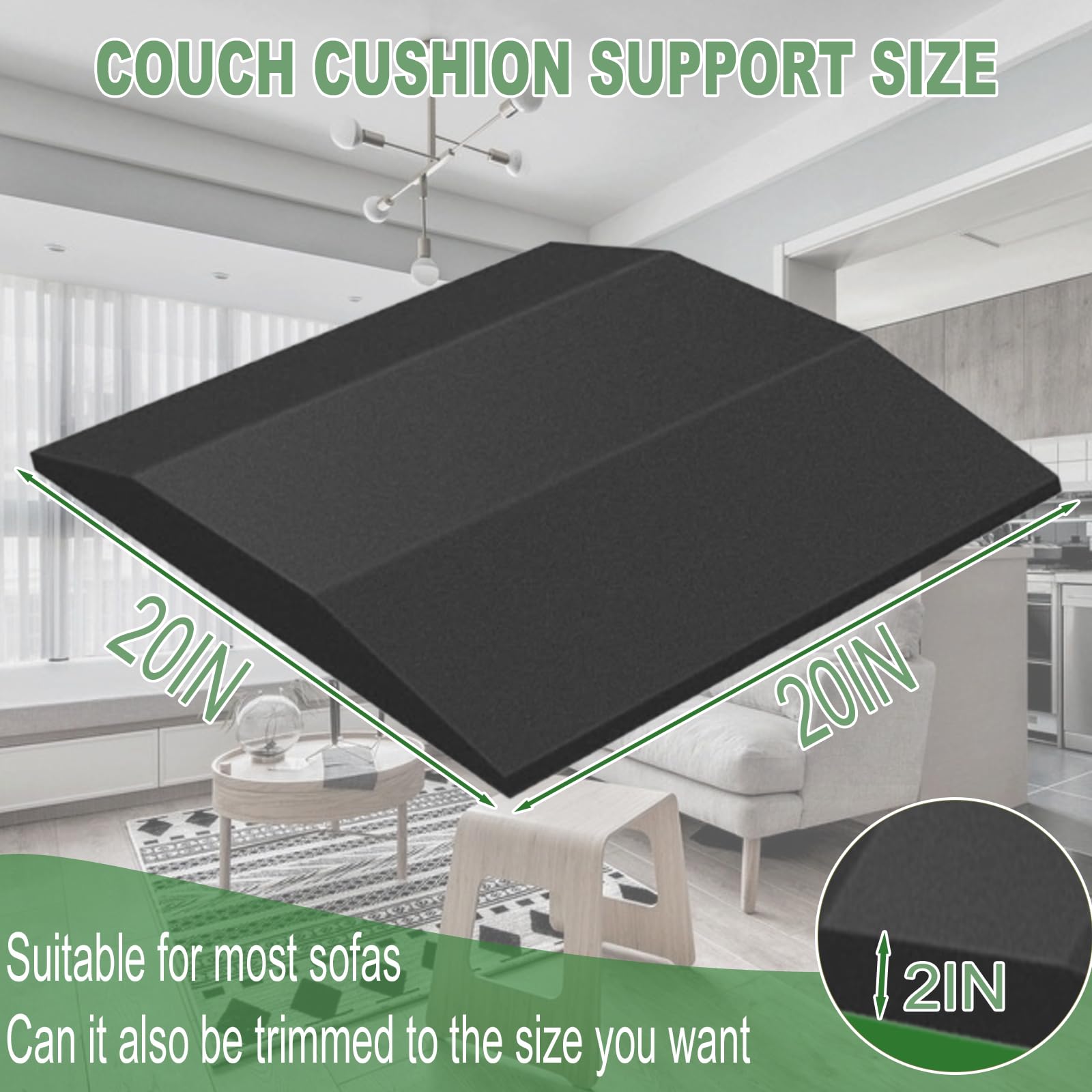 HANDRERLEE 3 PCS Couch Cushion Support, 20" x 20" Black Couch Supports for Sagging Cushions, High-Density Foam for Support and Repairing Sagging Furniture Seat Cushions