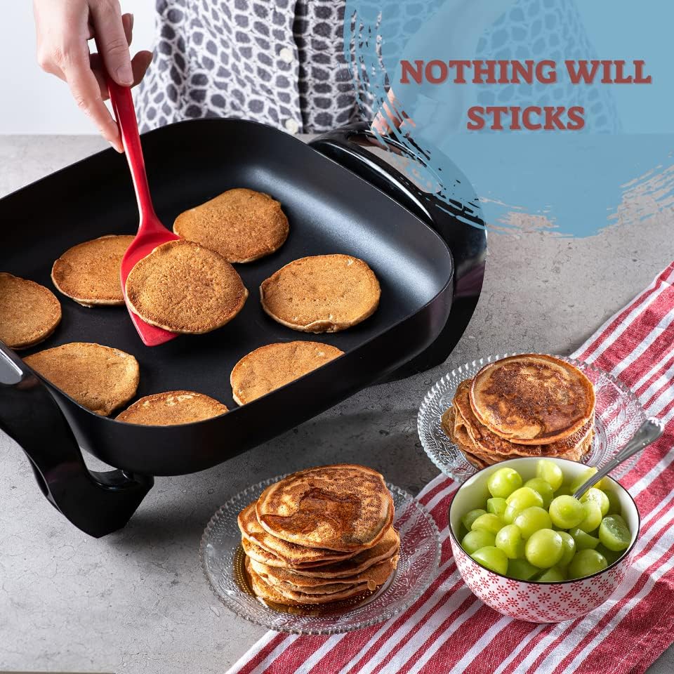 Moss & Stone Nonstick Electric Skillet - 12x12 Inch Aluminum Frying Pan with Vented Glass Lid & Adjustable Temperature Control