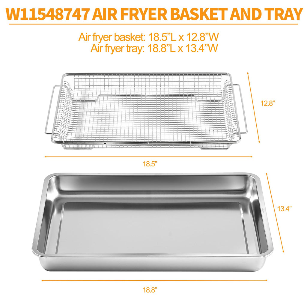Atgestore W11548747 Air Fryer Basket Replacement Parts for Whirlpool Kitchenaid Oven Basket18.5’’x12.8’’ Mesh Basket 304 Stainless Steel Maytag Jennair Range Stove Air Fryer Tray Toaster Oven Rack