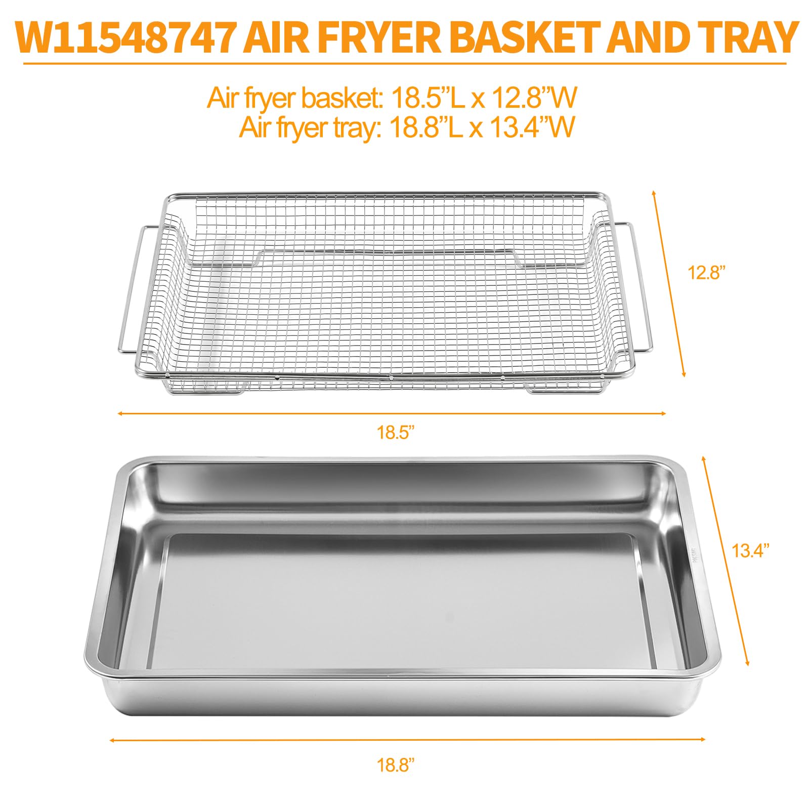 Atgestore W11548747 Air Fryer Basket Replacement Parts for Whirlpool Kitchenaid Oven Basket18.5’’x12.8’’ Mesh Basket 304 Stainless Steel Maytag Jennair Range Stove Air Fryer Tray Toaster Oven Rack