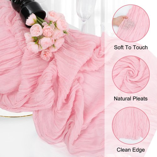 18 Pack Light Pink Cheesecloth Table Runner 21x120 Inch Boho Gauze Table Runners Rustic Pink Table Runner for Wedding Birthday Party Baby Shower Centerpiece Home Decorations(18pack Light Pink)