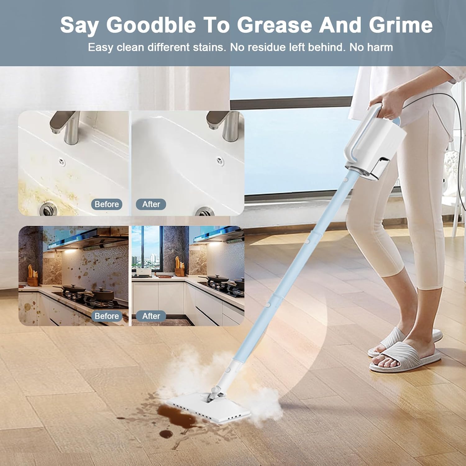 Skiennix 6-in-1 Steam Mop Cleaner - Versatile 2 Modes, 400ML Tank, 23FT Cable | Azure Color