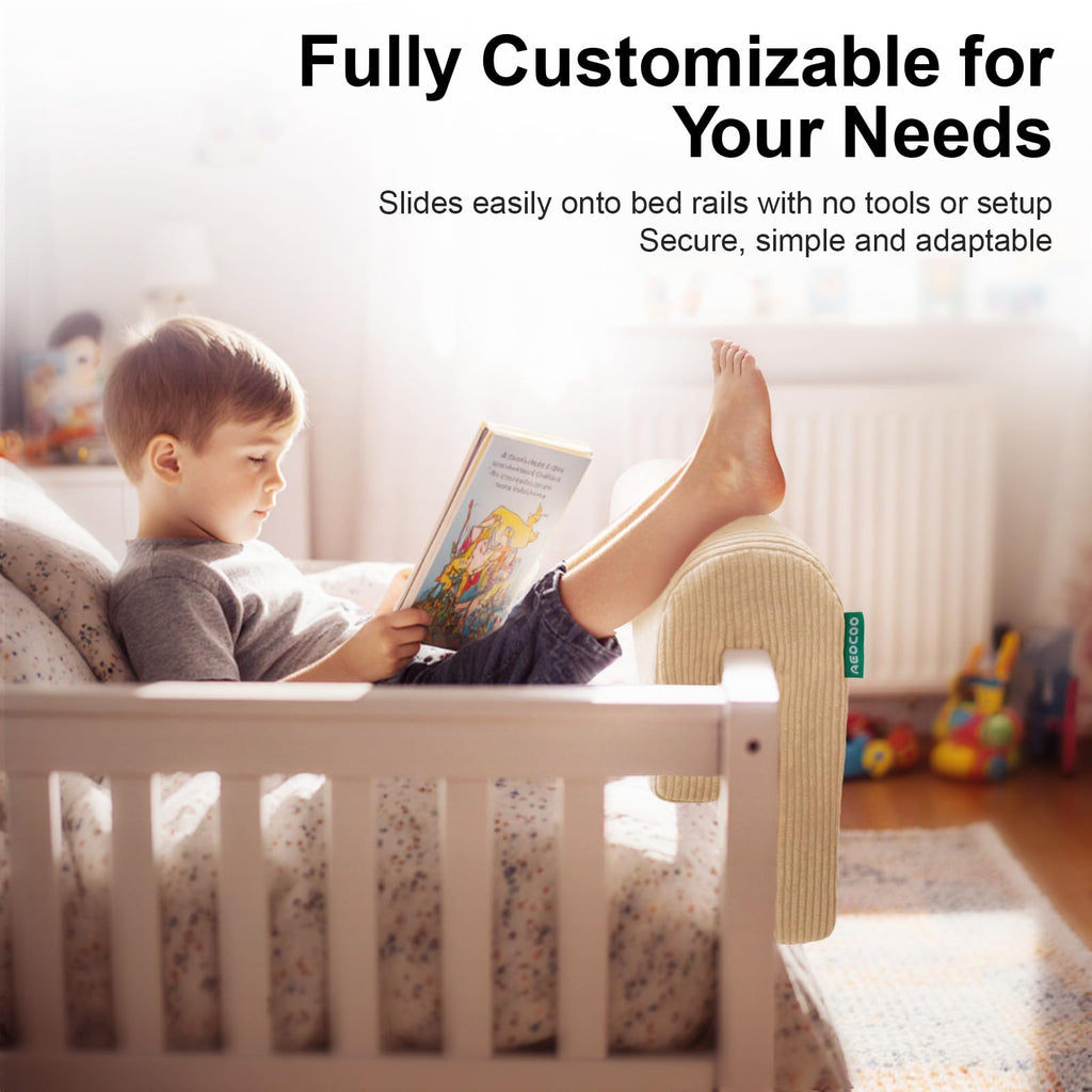 AEOCOO Bed Bumpers for Toddlers, Size 3 Ft, Toddler Bed Rail Bumper Protector for Loft Beds & Bunk Beds, Premium Soft Memory Foam Bed Guardrail, Anti-Bump | Fall Prevention, Beige