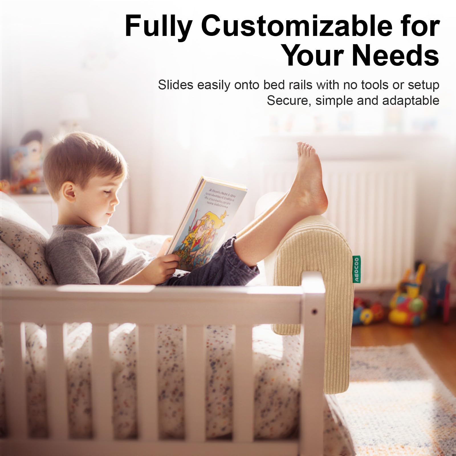 AEOCOO Bed Bumpers for Toddlers, Size 3 Ft, Toddler Bed Rail Bumper Protector for Loft Beds & Bunk Beds, Premium Soft Memory Foam Bed Guardrail, Anti-Bump | Fall Prevention, Beige