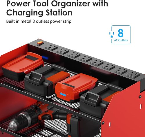 CCCEI Modular Power Tool Organizer - Wall Mount Charging Station & Heavy-Duty Storage Shelf | Red, 2 Pack