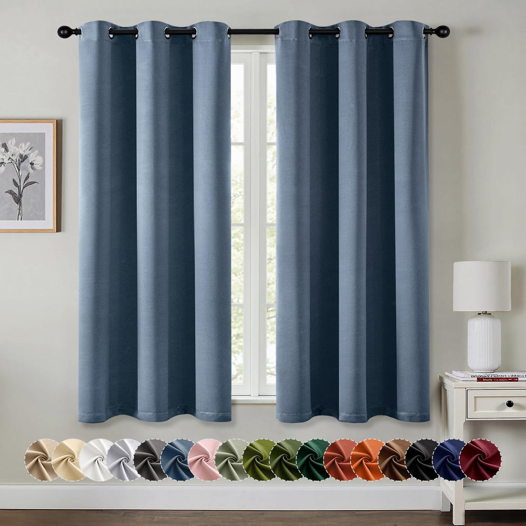MIULEE Stone Blue Blackout Curtains - Thermal Insulated Room Darkening Drapes | 63-Inch Grommet Top, 2 Panels