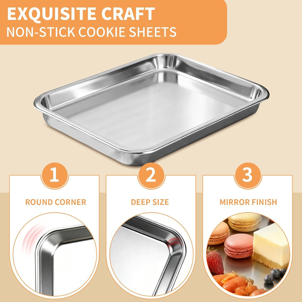 Skiennix Baking Sheet Set - Heavy-Duty Stainless Steel Cookie Pans | Non-Stick, Easy Clean, 10.5/12.4/16 Inch
