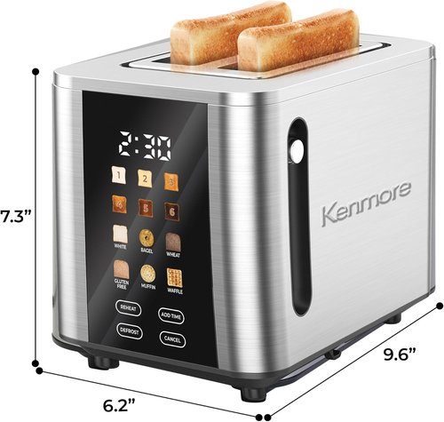 Kenmore 2-Slice Toaster - Touch Screen Control, 6 Shade Settings & Extra Wide Slots | Stainless Steel