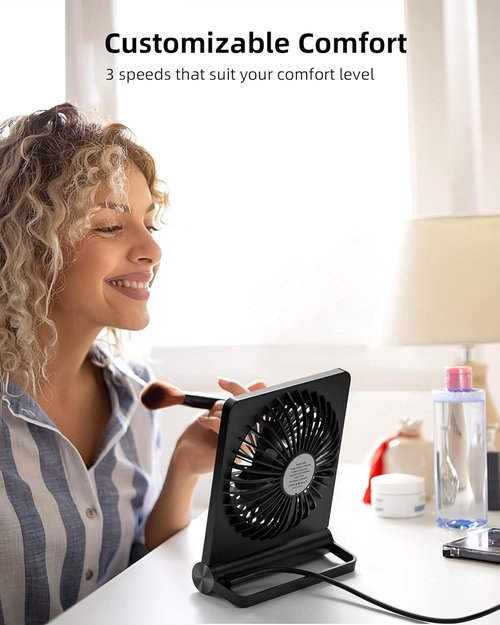 Koonie USB Fan - Ultra Quiet Desk Fan with 220° Tilt & 3 Adjustable Speeds | Black