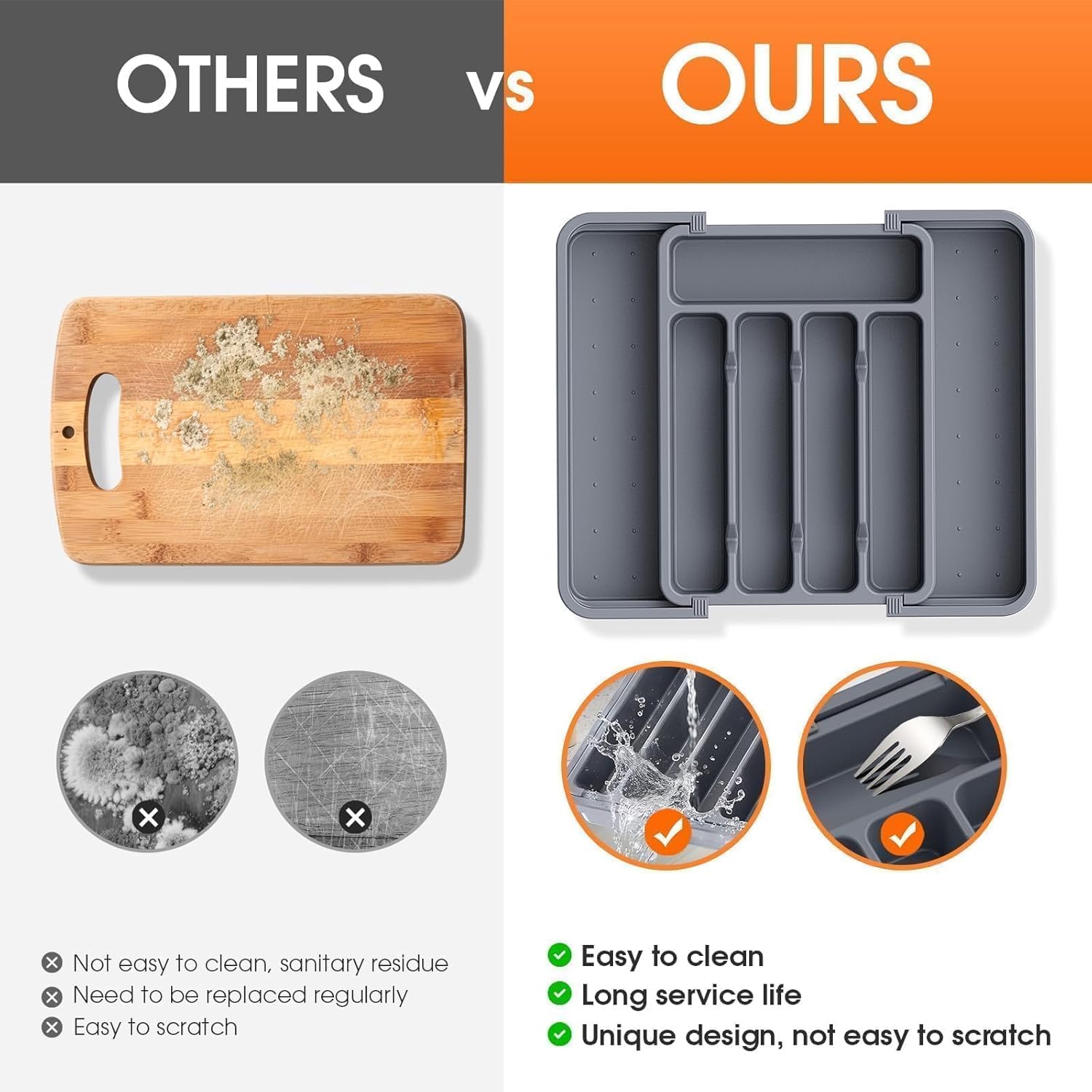 SpaceHacks Silverware Organizer - Adjustable & Expandable Utensil Drawer Holder | BPA-Free Cutlery Tray in Medium Grey