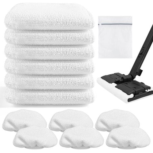 LOVECO 6+6 Pack Reusable Microfiber Mop Pads Compatible with Waitbird Steam Cleaner STC-EU168, 6 Pack Steam Mop Pads + 6 Pack Ironing Cloths Set Replacement + Laundry Bag (Mop is Not Included)