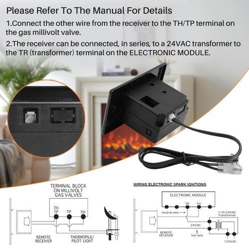Gas Fireplace Remote Control Kit for Millivolt Valve, On/Off Fireplace Remote Control for skytech, Ambient, Majestic Fireplace and More, 5 Year Warranty