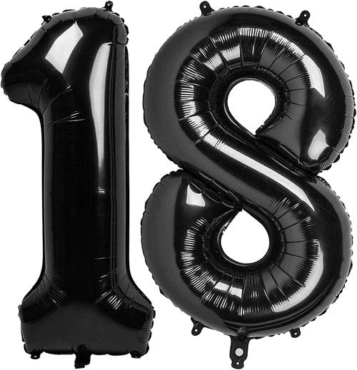 Black 40-Inch Number Balloon | Skiennix 18th Birthday Party Decoration for Men & Women
