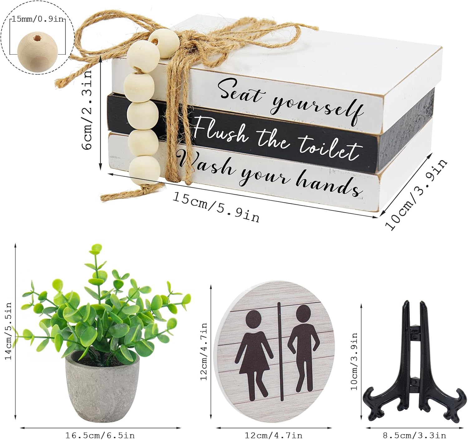 Regine Switzerland Bathroom Shelf Decor - Funny Wooden Signs with Fake Plants | 3D Round Design for Guest Restrooms