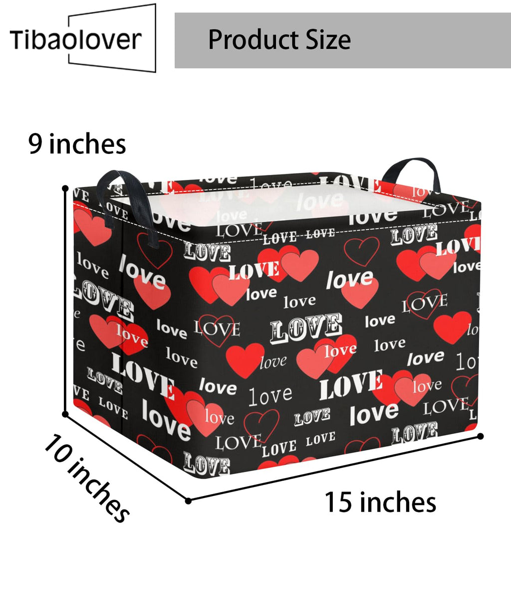 TIBAOLOVER Rectangular Valentines Basket for Home Kitchen Girls Cute Kids Storage Bin Organizer Shelf Book Room Decor(Black Red Love)