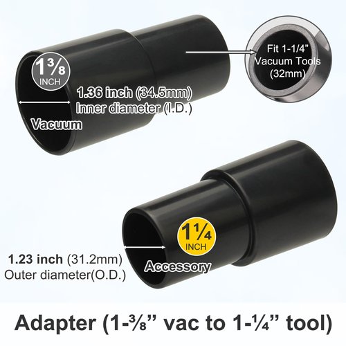 Kodahome 1 1/4" Vacuum Brush Attachments with 1 3/8"(35mm) Vac Hose Adapter, Vacuum Car Detailing Attachments Replacement for 1-1/4inch 1-3/8inch Vac (Car Kit A)
