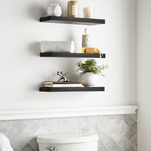 BAYKA Floating Wall Shelves - Set of 3 | Stylish Black Design - 15.7 Inches Each