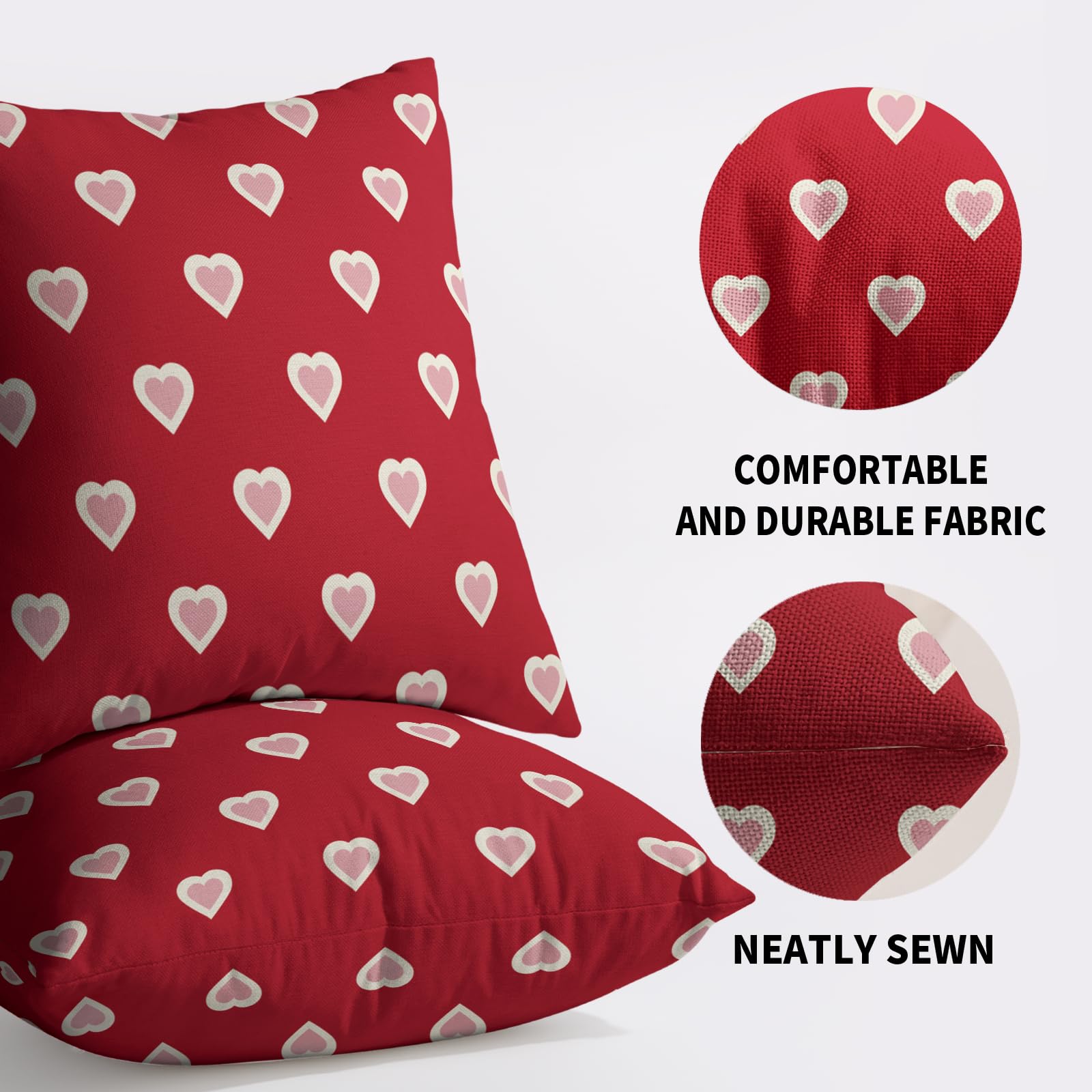 Valentines Day Pillow Covers 18X18 Set of 2, Red Pink Valentine's Print Decorative Throw Pillow Covers Outdoor Farmhouse Holiday Anniversary Wedding Decorations Cushion Case Couch Sofa Bed Decor