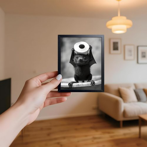 ARKZSHO Black and White Bathroom Wall Art - Funny Bats Canvas Print | Cute Animal Decor (Framed 10''x8'')