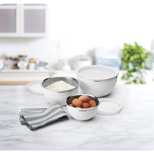 Cuisinart CTG-00-SMBW White Painted Stainless Steel Mixing Bowls with Lids, Set of 3