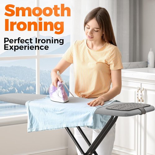 APEXCHASER Compact Ironing Board - Foldable Design with Heat Resistant Cover | 7 Height Adjustable, 13x43 Solid Grey