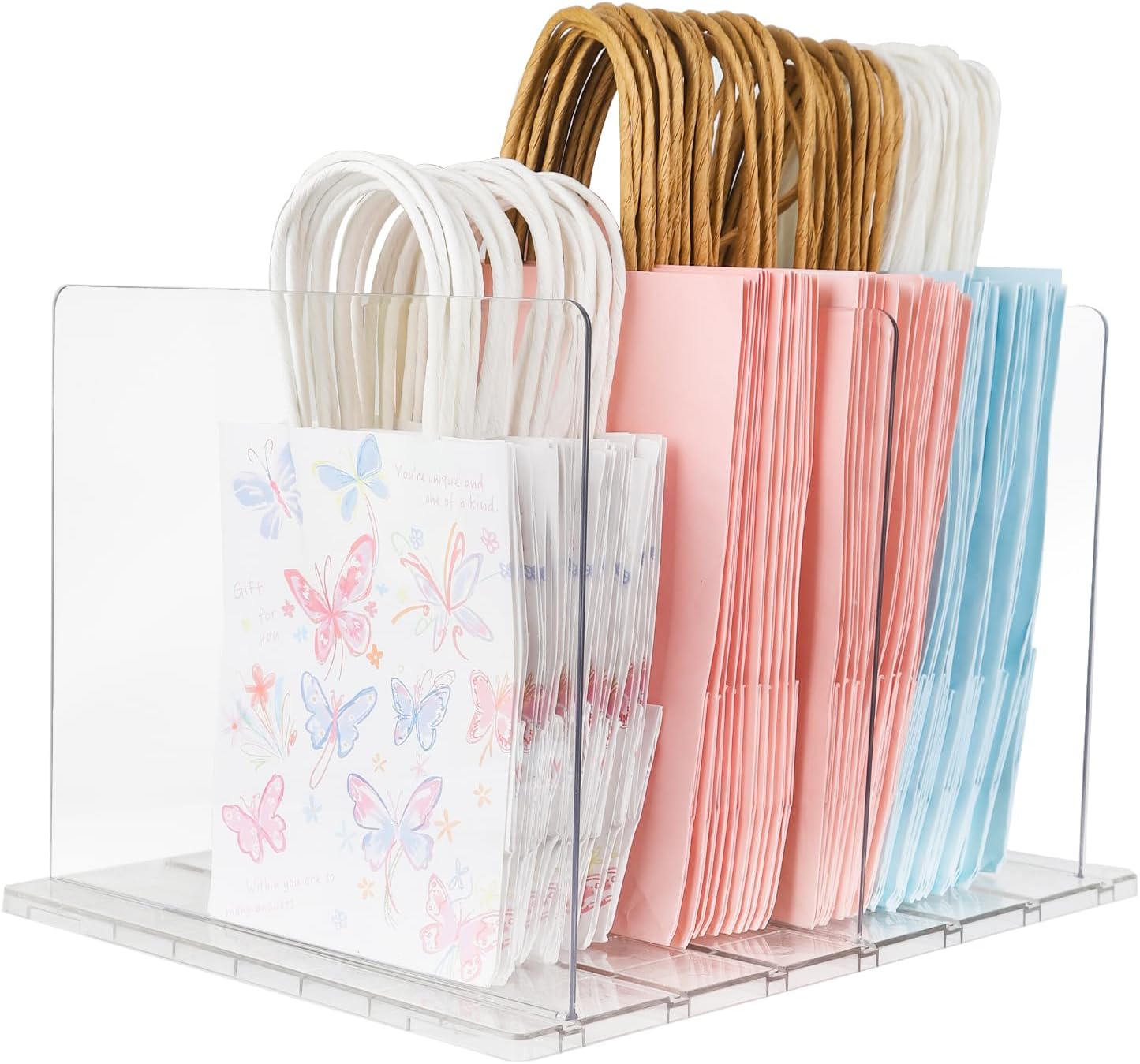 Skiennix Gift Bag Storage Organizer - Acrylic Reusable Grocery Bag Holder with Adjustable Shelf Divider | 4-Partition Design for Small Closets