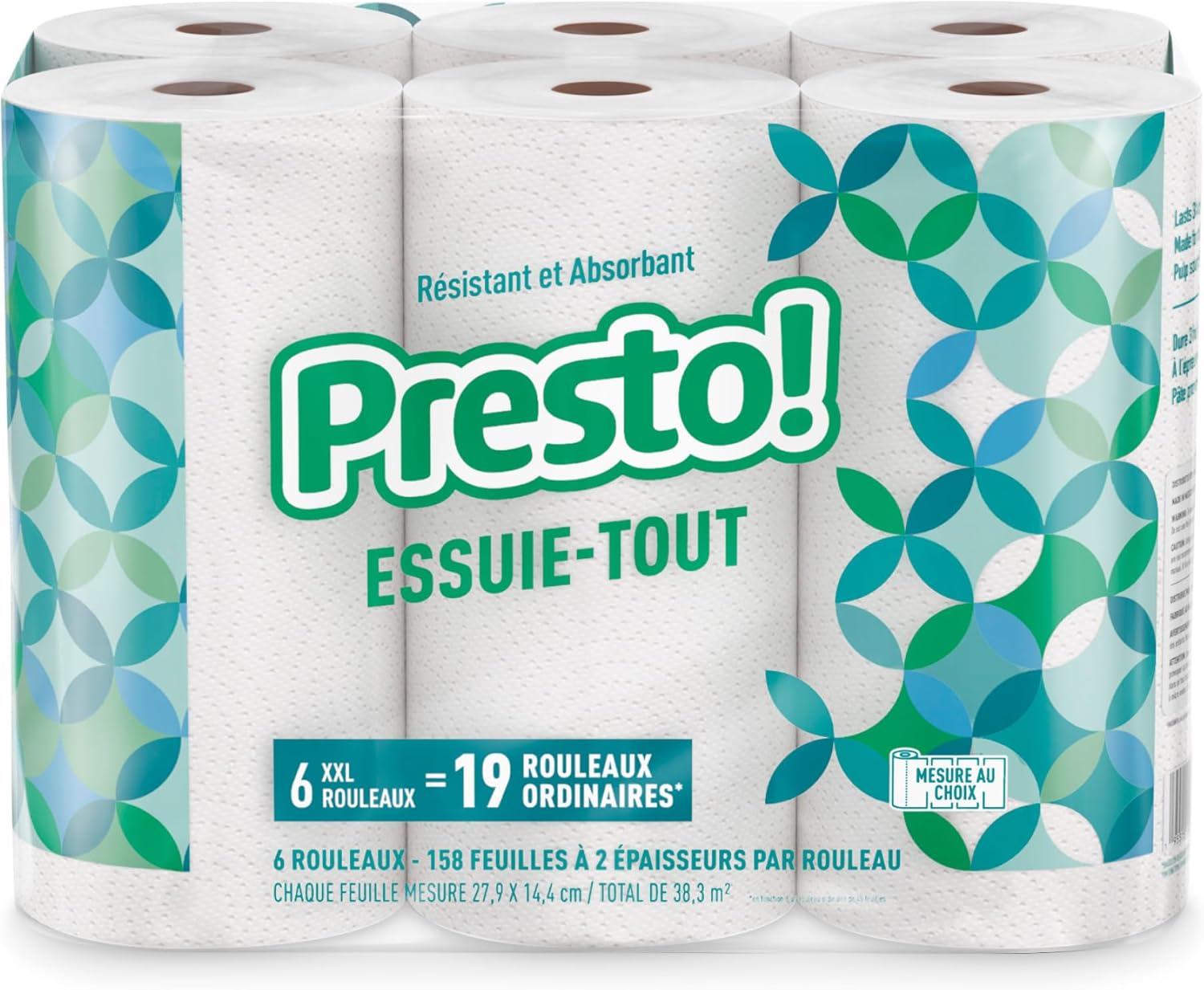 Presto! Ultra-Strong Premium Paper Towels - Flex-a-Size, 158 Sheets, 12 Huge Rolls (2 Packs of 6) - White