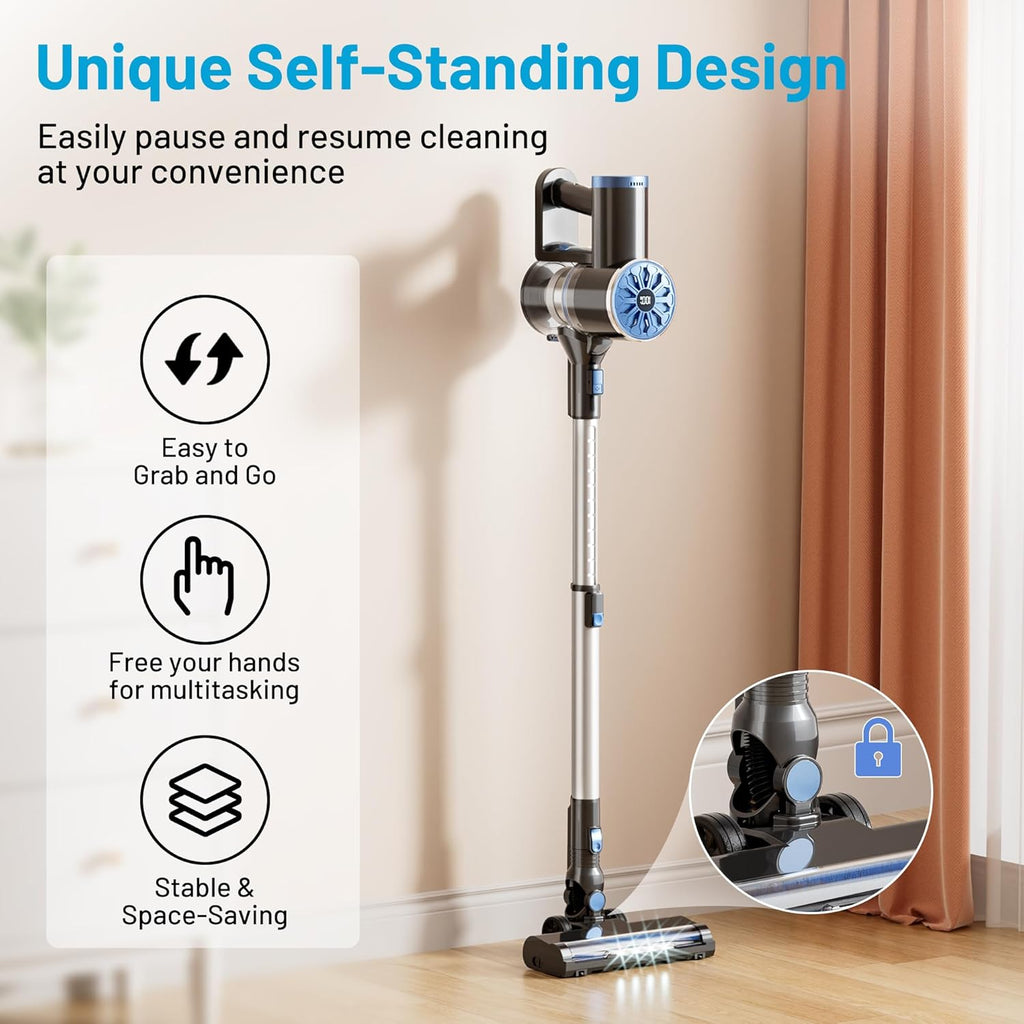 VIPSUN Cordless Vacuum Cleaner - Lightweight 6-in-1 Stick Vacuum with LED Screen for Home Use | Powerful Suction for Carpets & Pet Hair