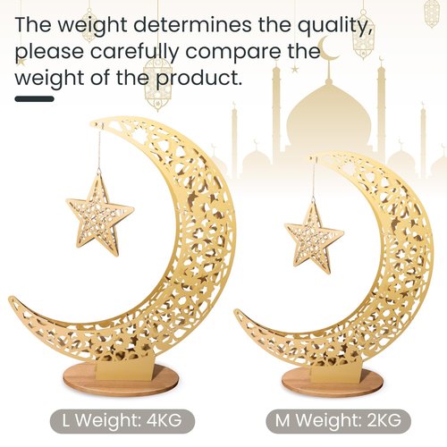 Tantour Ramadan Moon Decor, Gold Ramadan Lamp Eid Decorations for Home, Islamic Decorations for Home, Table, Party (26.4inch)