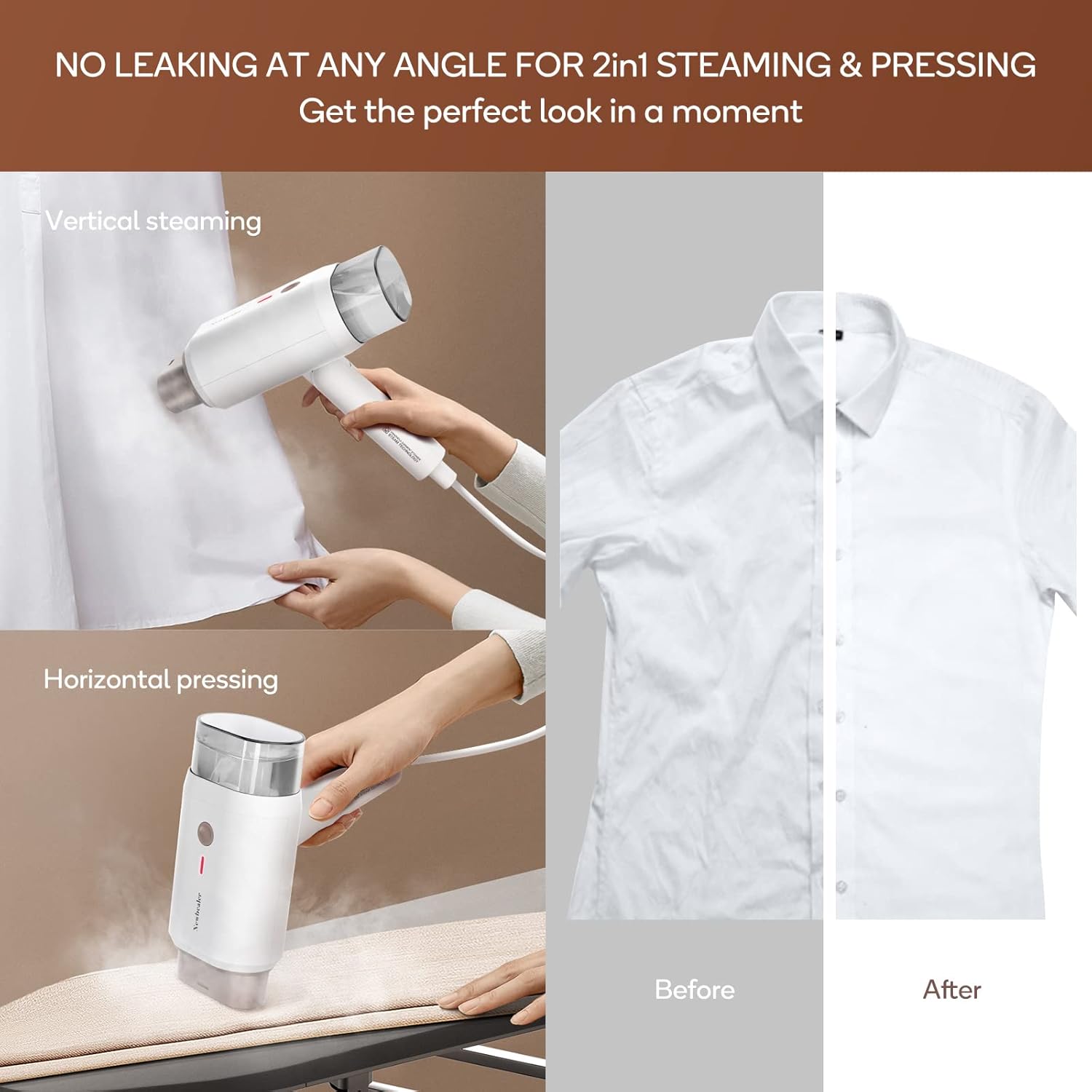 Newbealer Handheld Clothes Steamer - 1200W Portable Fabric Wrinkle Remover, 180ml Capacity, Lightweight Design