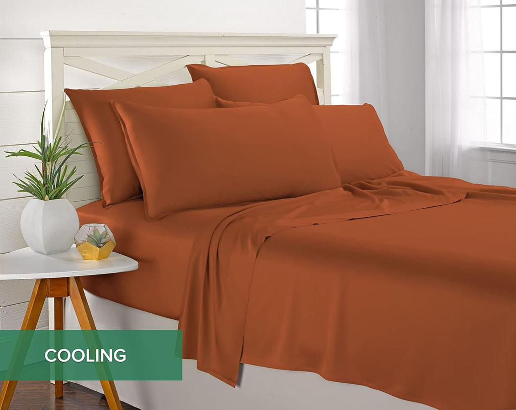 Pure Bamboo Queen Sheets - Luxuriously Soft & Cooling 100% Organic Viscose Bed Sheet Set | Terracotta, Double Stitching