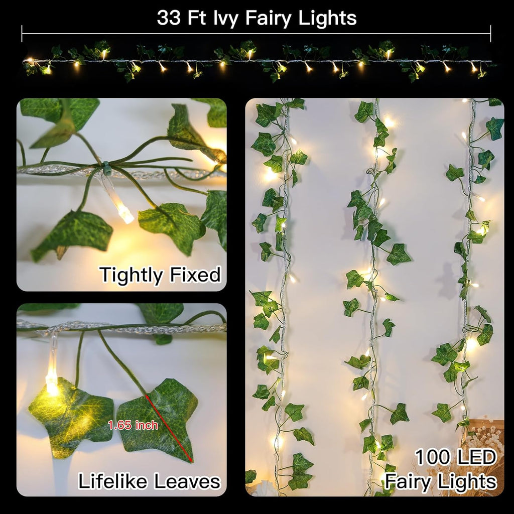 Suddus Ivy String Lights - 33ft 100 LED Fairy Lights with Remote for Bedroom, Garden & Party Decor | Warm White
