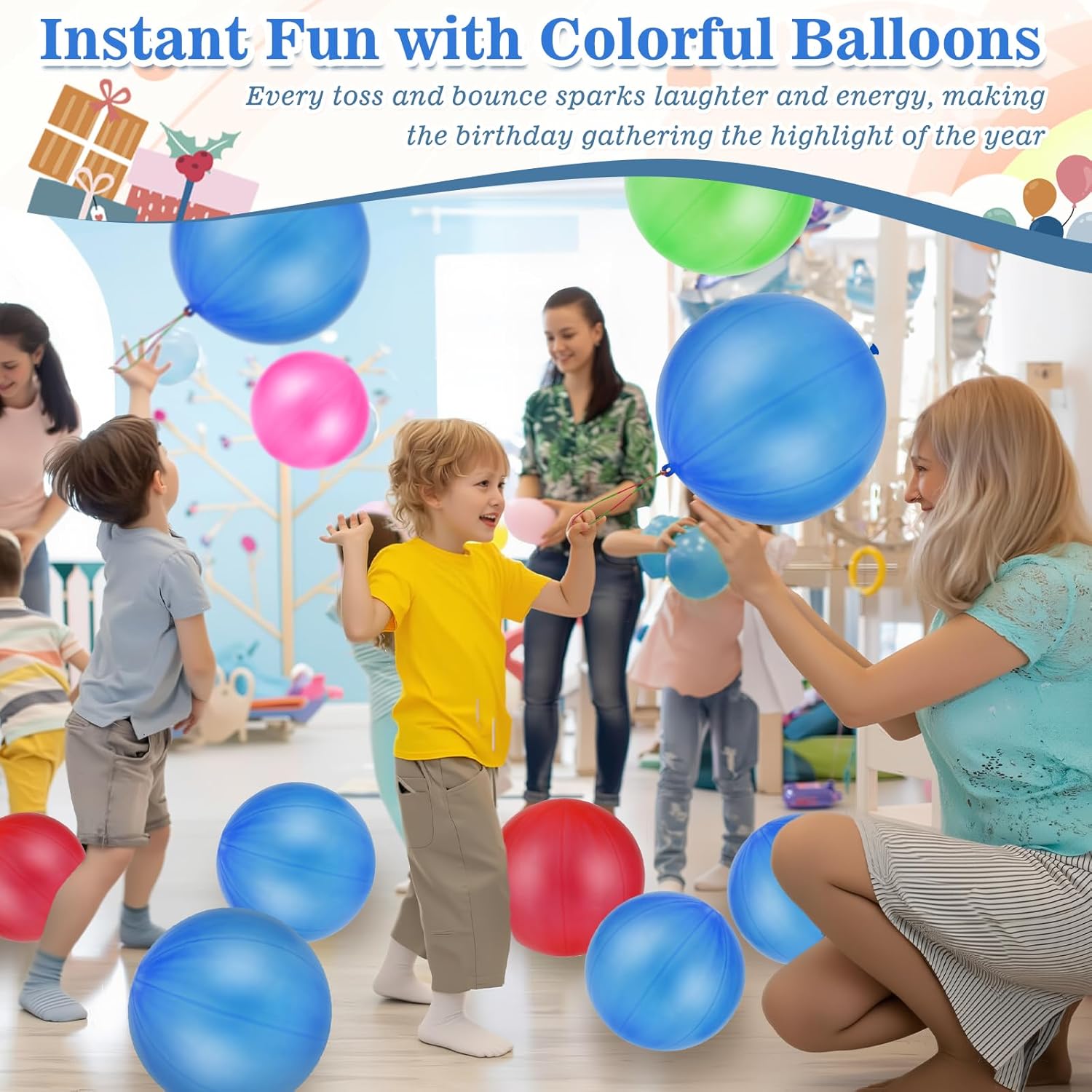 Skiennix Punch Balloons - Heavy Duty Party Favors with Rubber Band Handle & Air Pump | 100 Pcs Blue