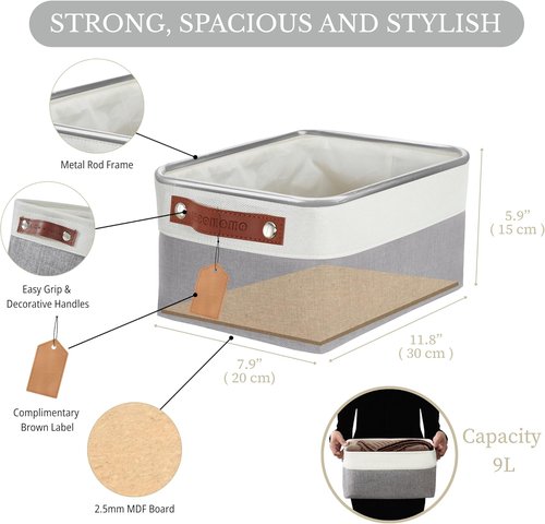 DECOMOMO Small Storage Baskets - Organize Your Closet with Grey & White 6-Pack Bins
