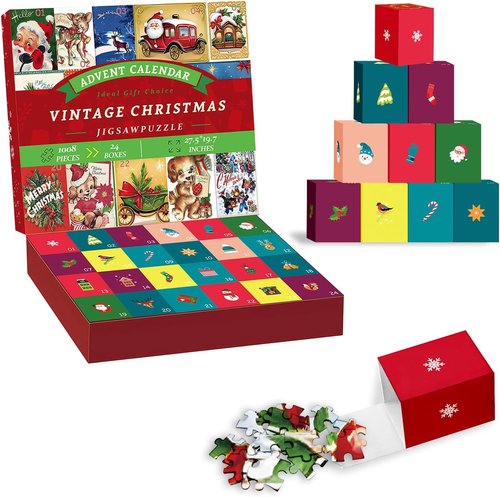 Lihome Advent Calendar Puzzle 2024 - 1008 Pieces Christmas Countdown Jigsaw Game for Family Fun