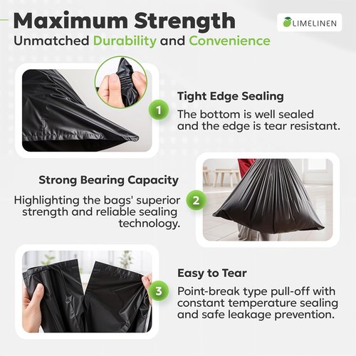 LIMELINEN 30 Gallon Trash Bags - 100 Count Extra Thick Drawstring, Leak & Odor-Resistant Plastic Bags