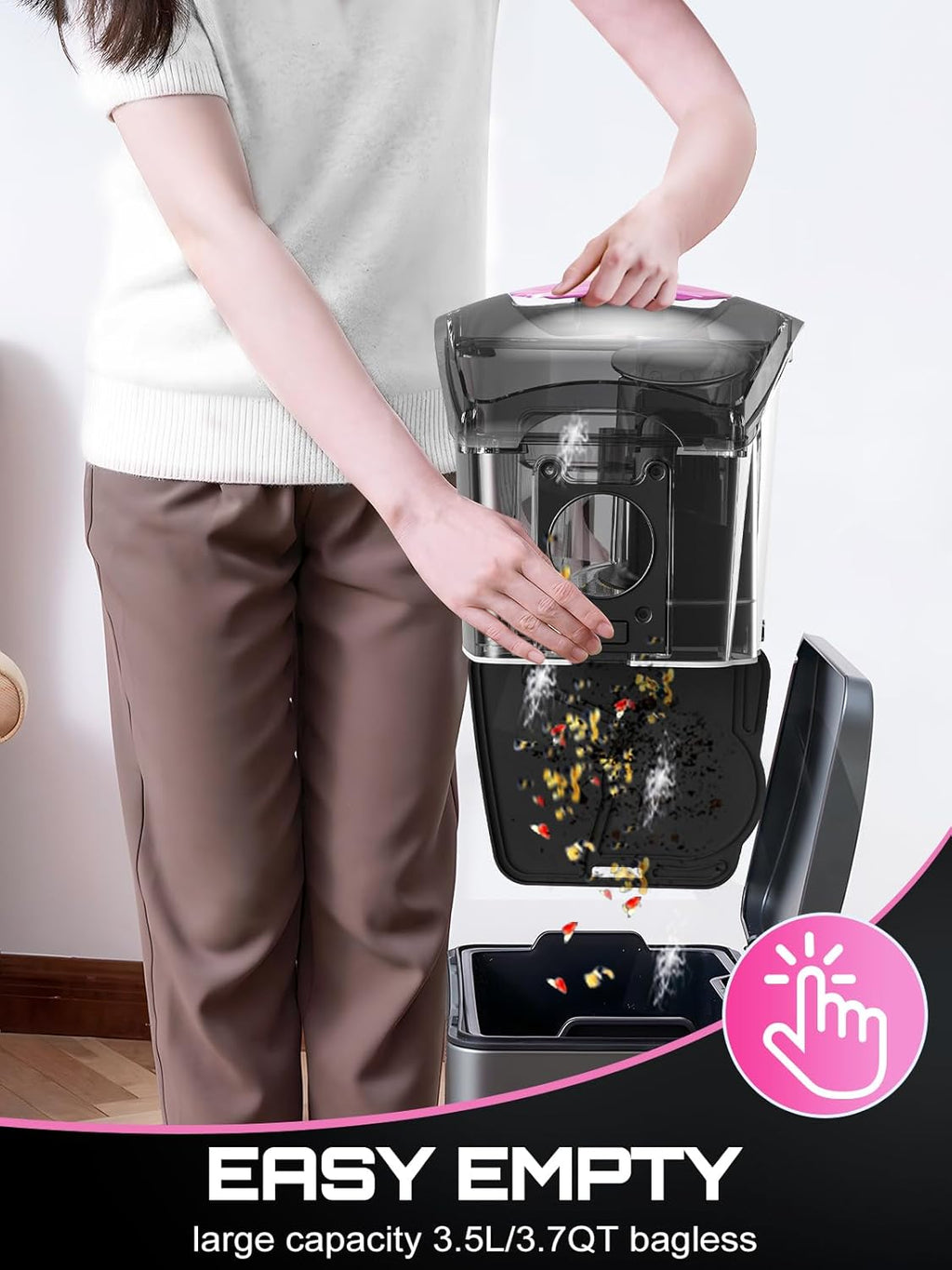 Skiennix Canister Vacuum Cleaner - 40Kpa 1600W Cyclone Power, Lightweight & Bagless, 3.7QT Dust Cup, Pink