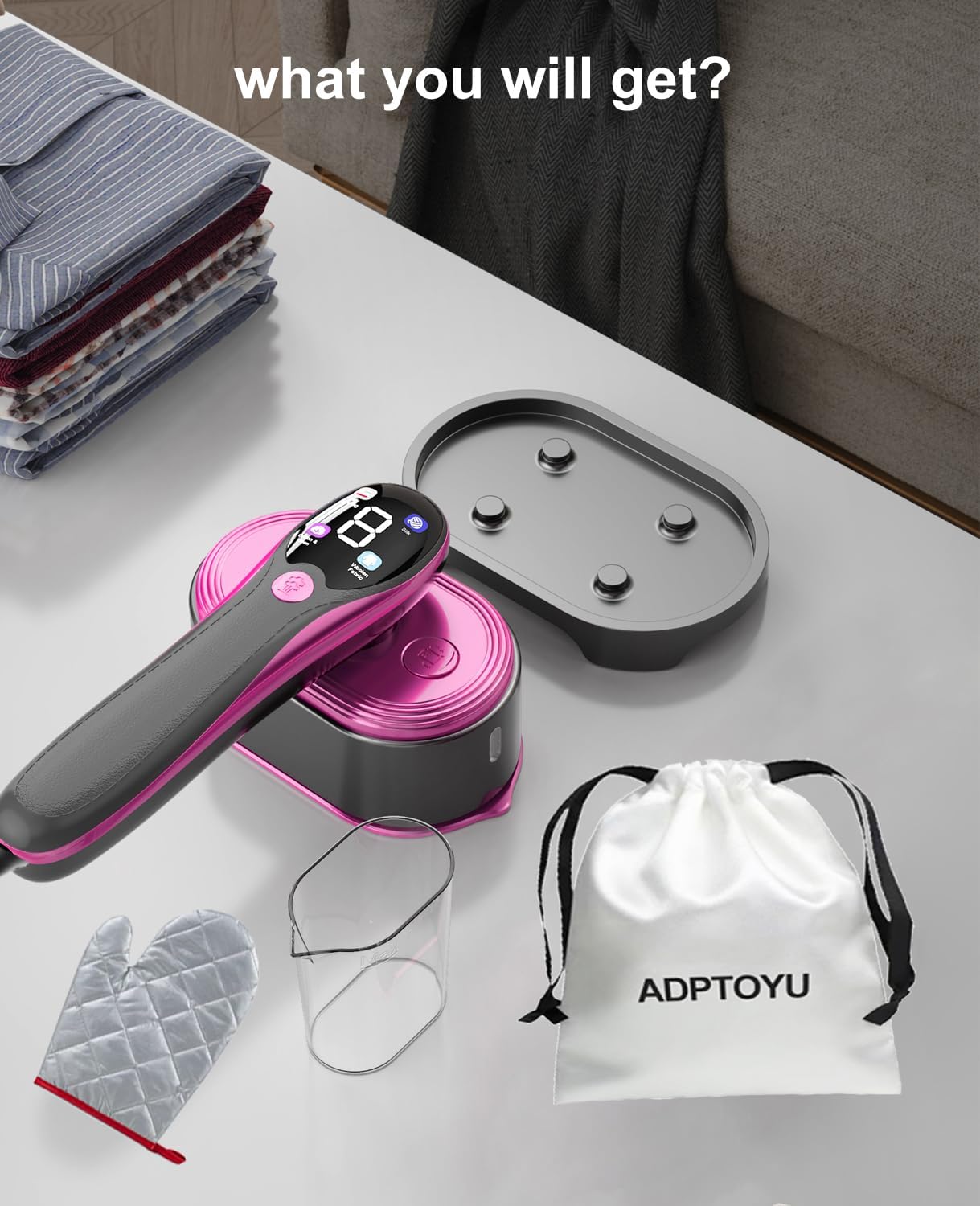 Skiennix 2-in-1 Portable Handheld Garment Steamer - Fast Heat-Up, LED Display, Large Ceramic Panel, Purple