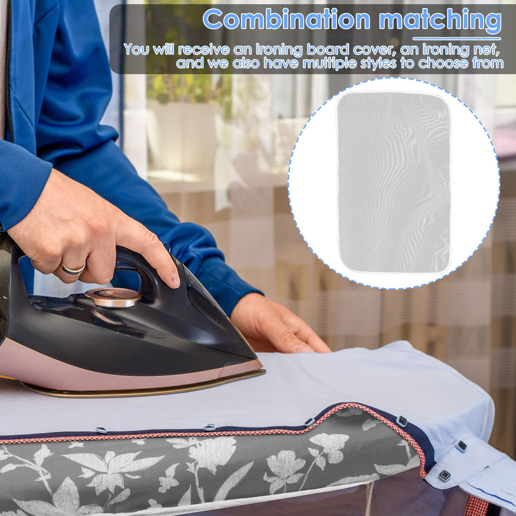 Ironing Board Cover 20" x 55" Extra Wide Thick Padding Fits Most Ironing Boards , Non-Stick, Scorch & Stain Resistant, Easy Install Elastic Edge, Bonus Heat Resistant Ironing Mesh Press Cloth for Home