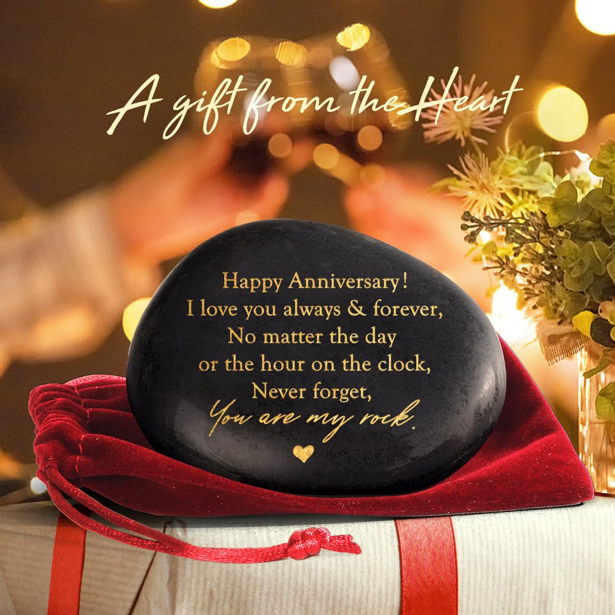 Happy Anniversary Rock Gifts for Men Women,Aniversario Gift for Him,Year Anniversary Wedding Gift for Husband,Anniversary Engraved Stone Presents,Romantic Sweetest Day Valentine Gifts for Men Him