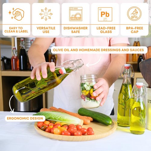 FastRack Swing Top Glass Bottles |16 oz – Pack of 8 | Clear, Flip Top Glass Bottles for Home Brewing, Carbonated Drinks, Kombucha, Fermentation, Water | Food Grade – ECO Friendly