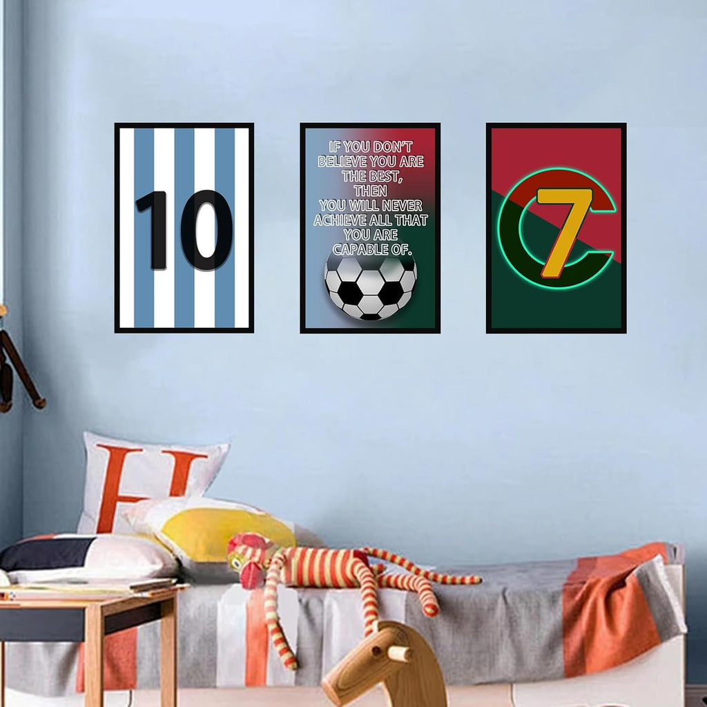 Pormipone Football Wall Art - 3 Pcs Soccer Canvas Posters for Boys' Room | 12x18 in Inspirational Decor