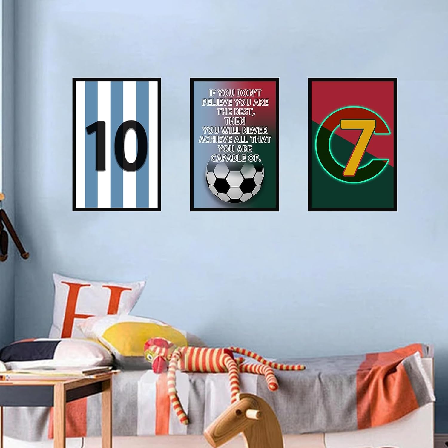 Pormipone Football Wall Art - 3 Pcs Soccer Canvas Posters for Boys' Room | 12x18 in Inspirational Decor